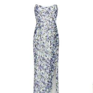 Katie May Strapless Floral Gown in White and Lavender